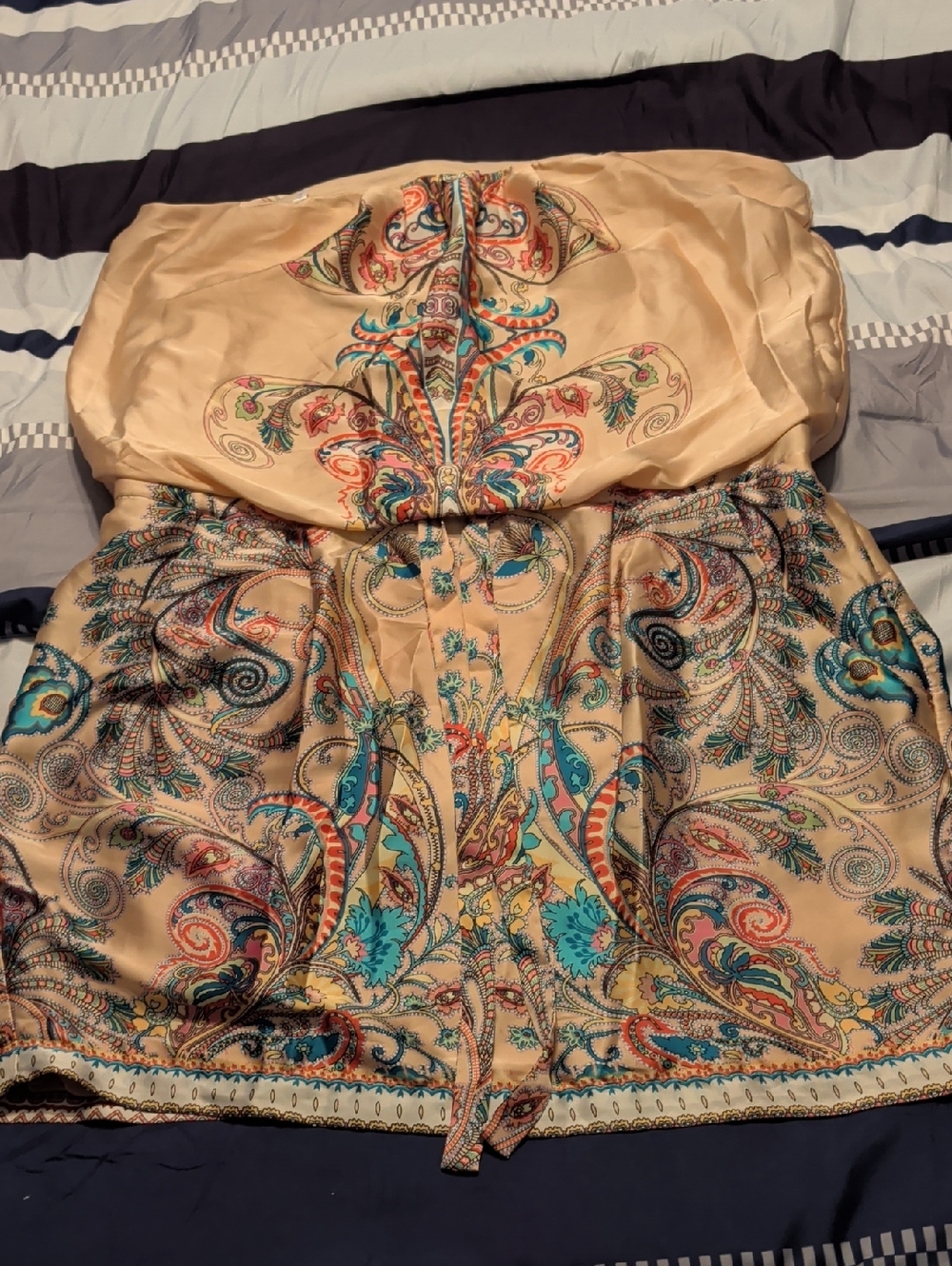 Strapless Paisley Print Mini Dress - Beige & Teal